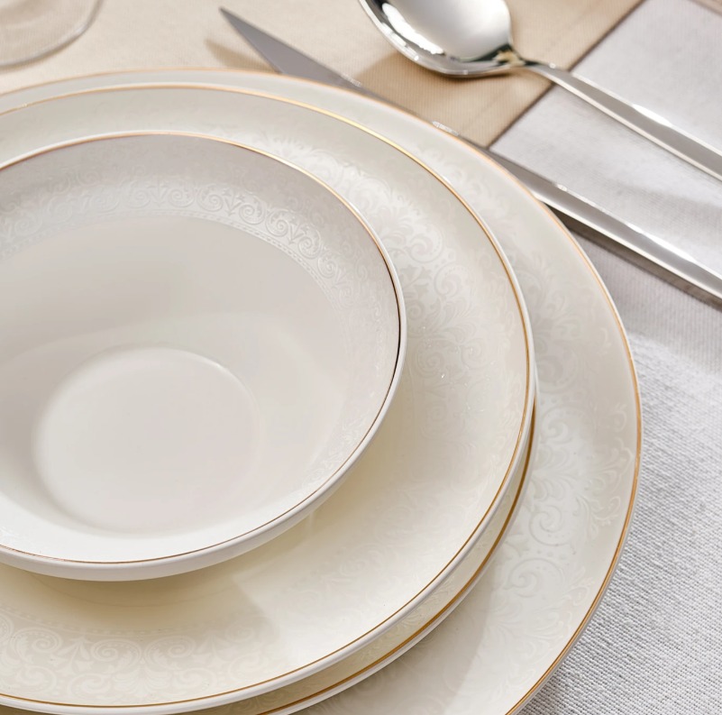 Karaca Stream Bone Saturn 24 Parça 6 Kişilik Yemek Takımı Platin